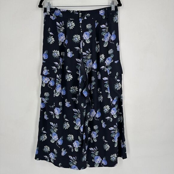 Becken Women's Floral Pleated Silk Blend Cropped Culottes Pants Navy Blue Size 6 - Picture 5 of 16